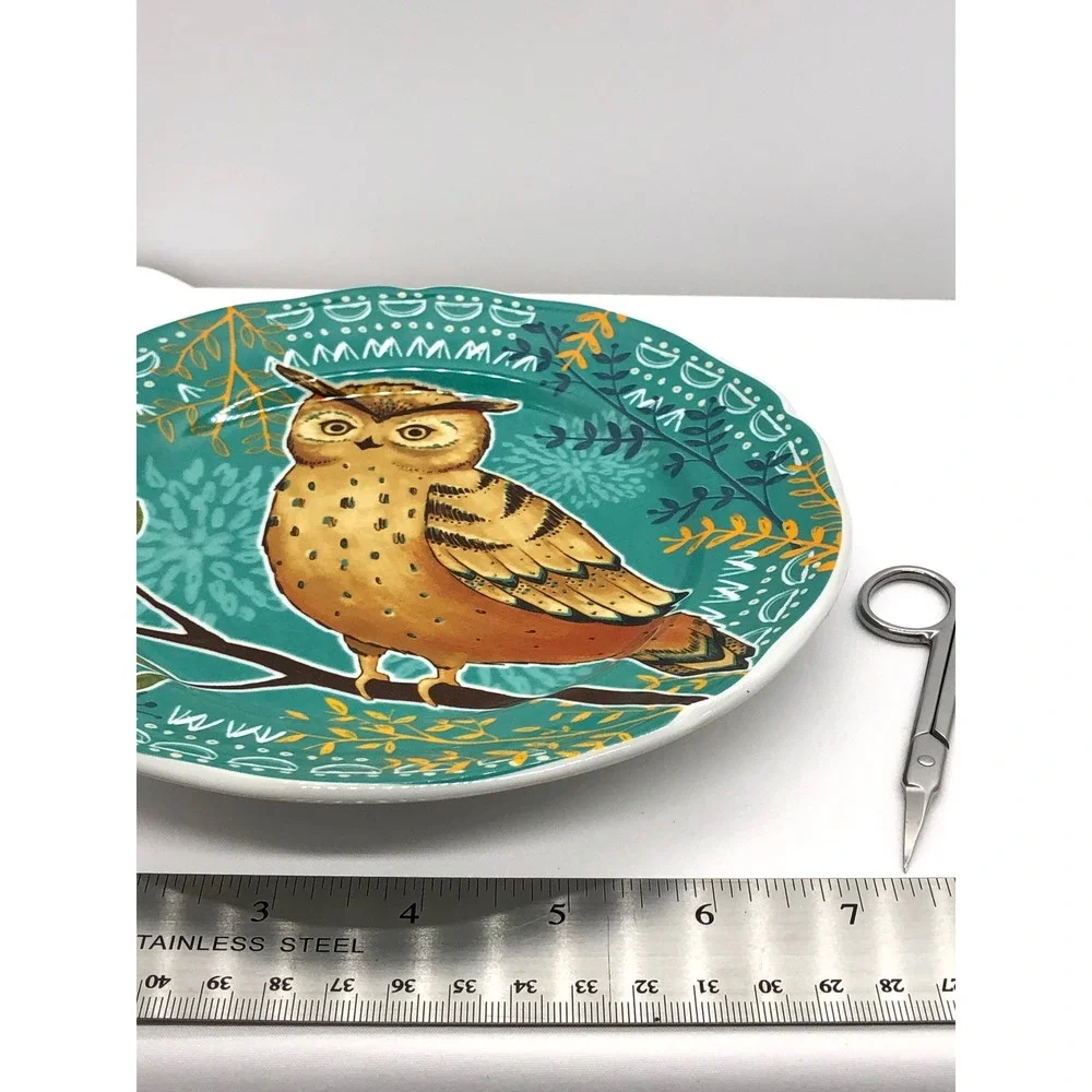 Pier 1 Imports Autumn Splendor Critters Owl Squirrel Salad Plates Set of 2 Teal